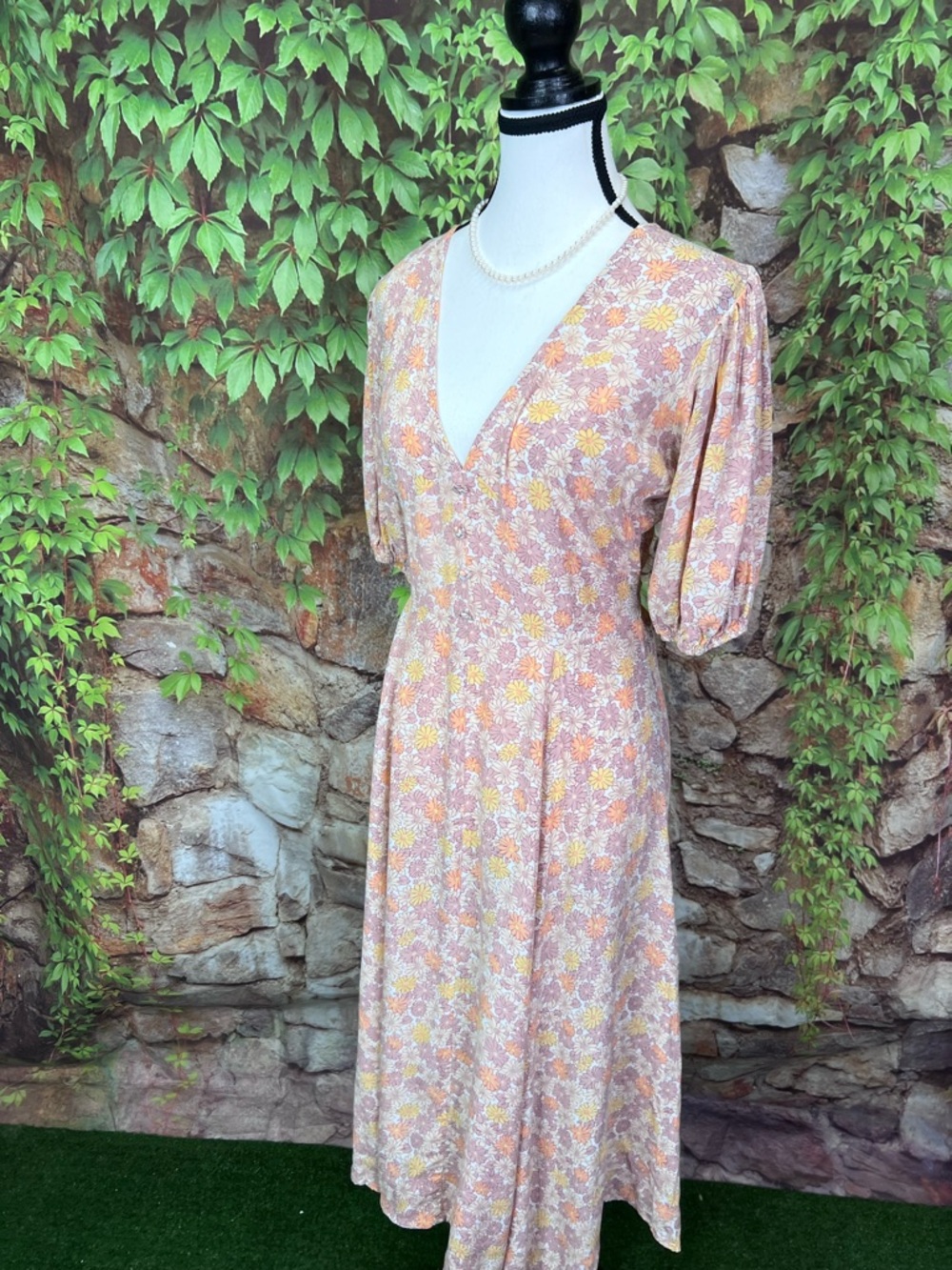 FAITHFULL THE BRAND Floral Print Mid-Calf Cottagecore Puff Sleeve Dress, 6 - Picture 4 of 14